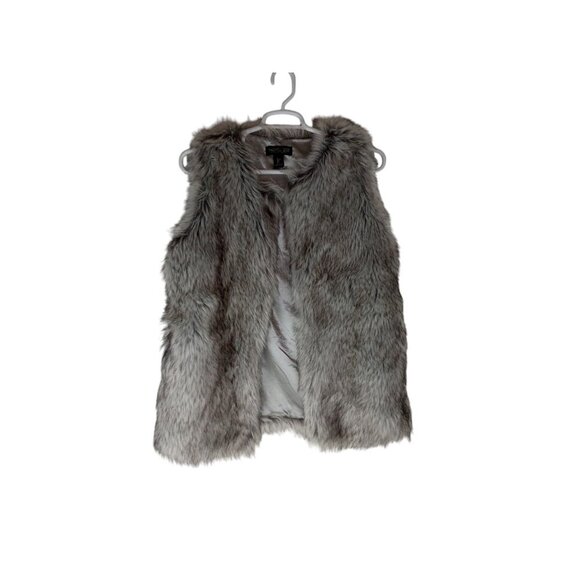 Rachel Zoe Womens Jacket Vest Gray Faux Fur Cardigan Open Front Lined Size L - Picture 3 of 14